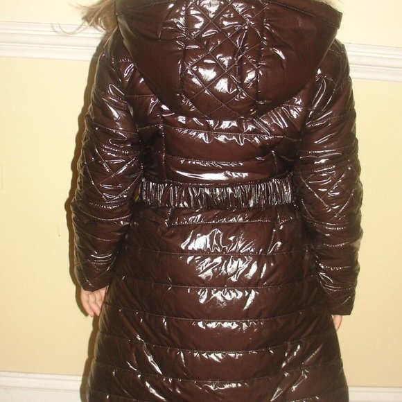 NWT ELSYGIRL RemovableFurHoodPufferShinyJacketCoatParkaBrownItalianDesig… - Picture 10 of 12